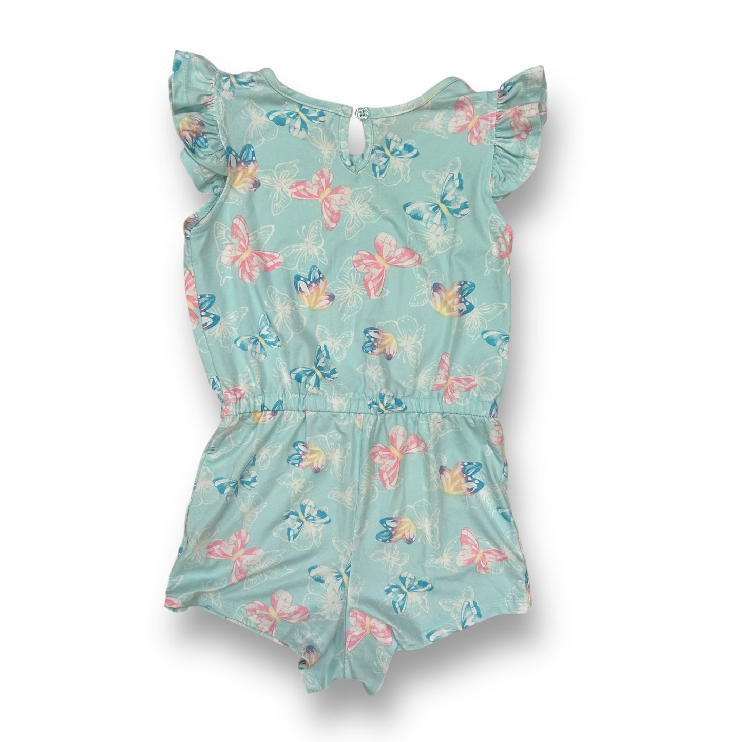 Btween Girls Size 6 Romper Aqua Blue Butterfly Sequin Flutter Sleeve One Piece
