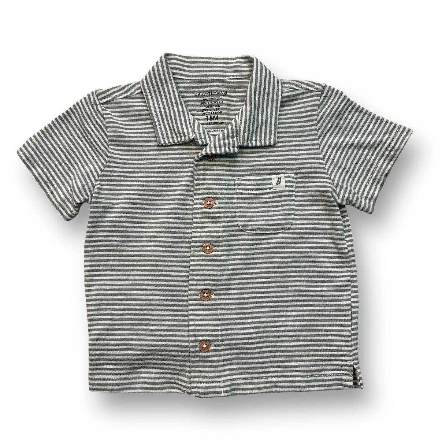 Easy Peasy Boys 18 Months Sage Green Cotton Button Up Short Sleeve Shirt
