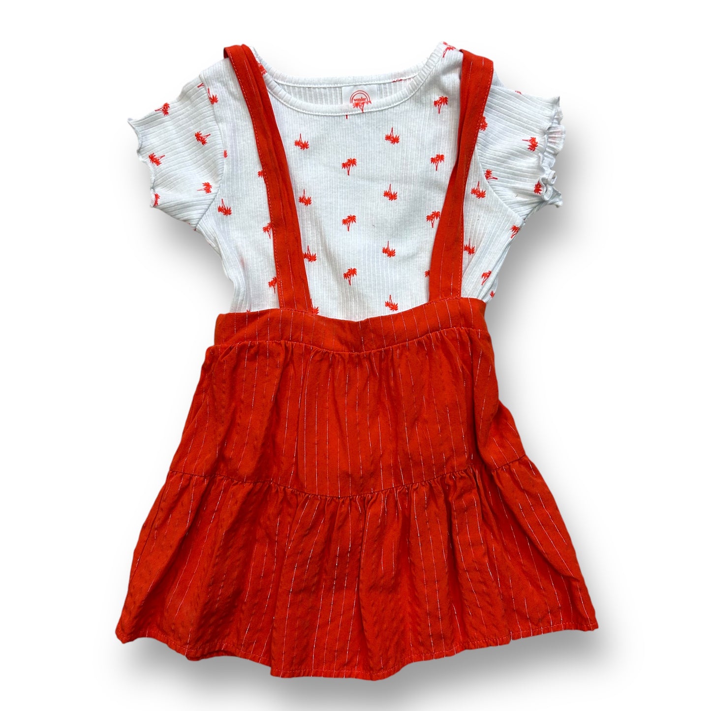 Toddler Girls Size 3T Palm Tree Print 2-Pc Orange Jumper and Short Sleeve Top