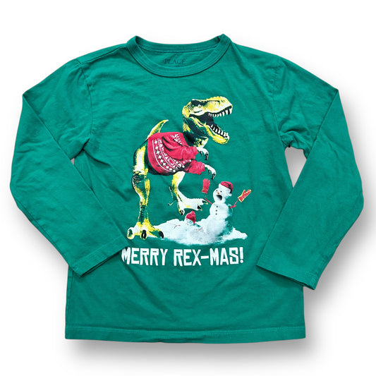 Boys Children's Place Size 5/6 Green Christmas Dinosaur Shirt