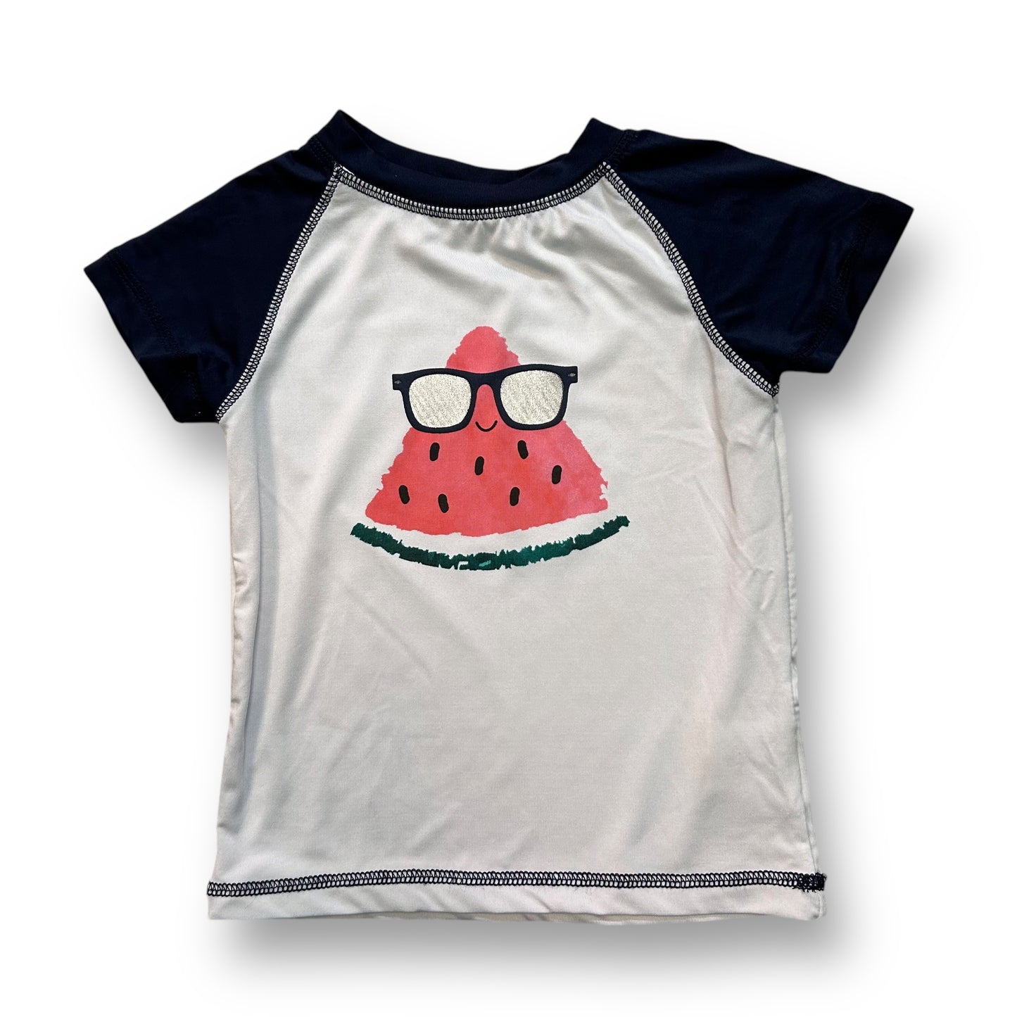 Toddler size 18 months rash guard with a watermelon print on the front.