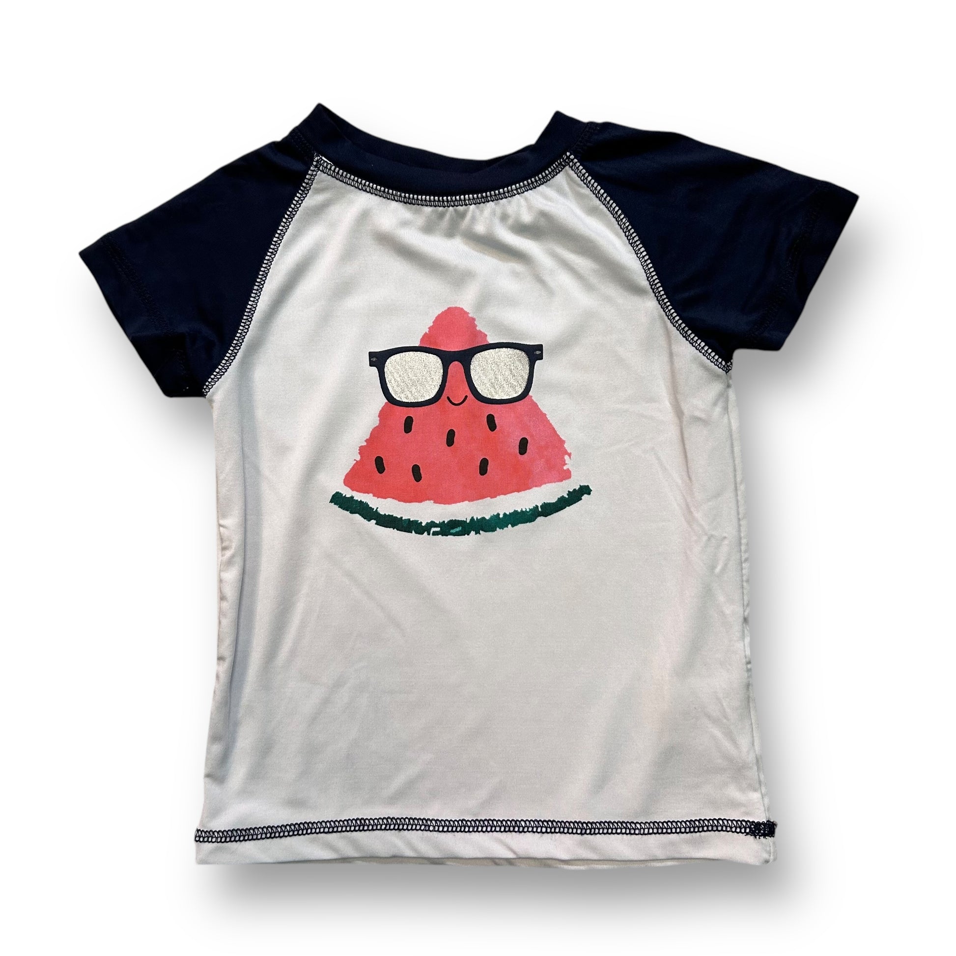 Toddler size 18 months rash guard with a watermelon print on the front.