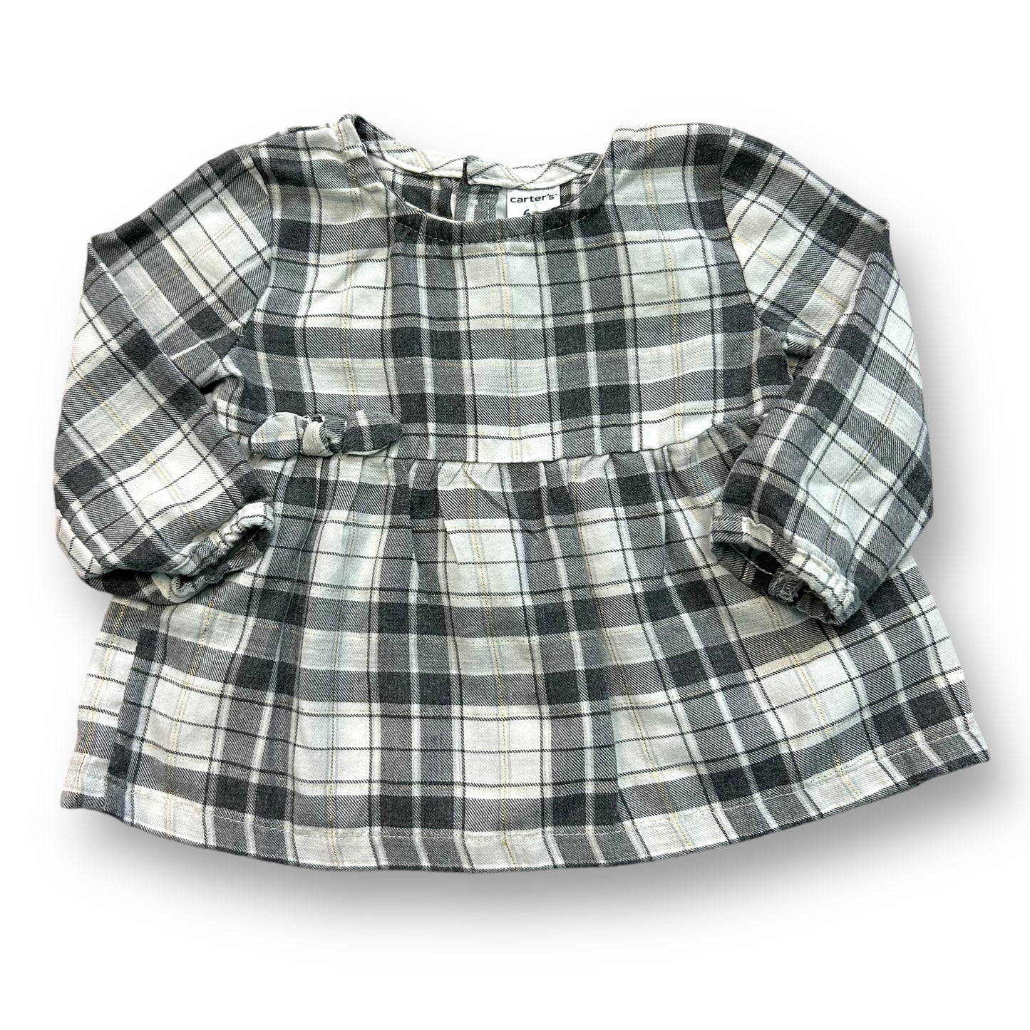 Girls Carter's Size 6 Months Gray & White Plaid Flannel Long Sleeve Dress