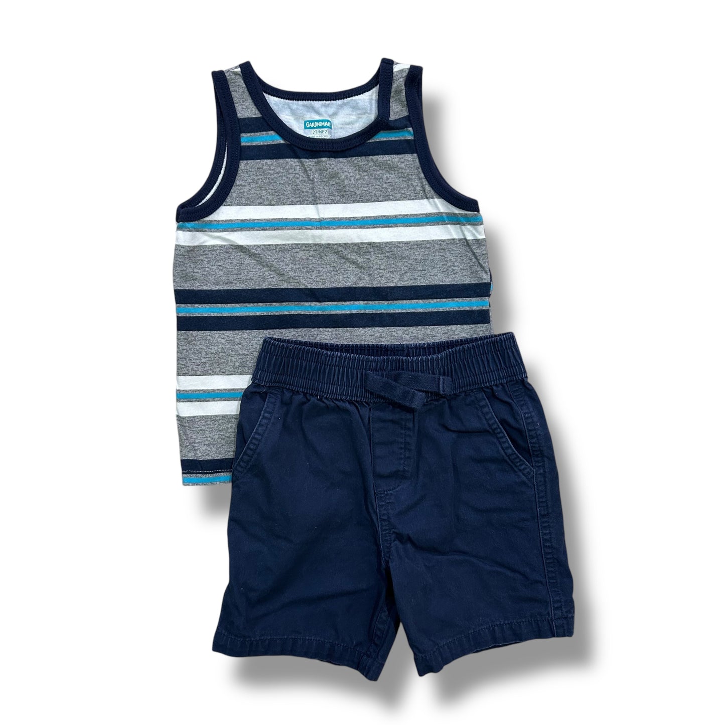 Boys Toddler Size 2T Activewear Navy & Gray Striped Tank and Shorts Outfit