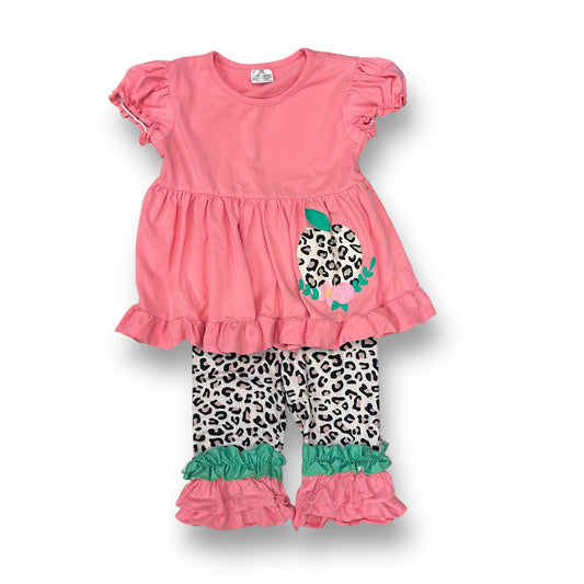 Girls Size 6/7 Outfit Pink & Gray Leopard Print 2-Pc Pants Set with Ruffles
