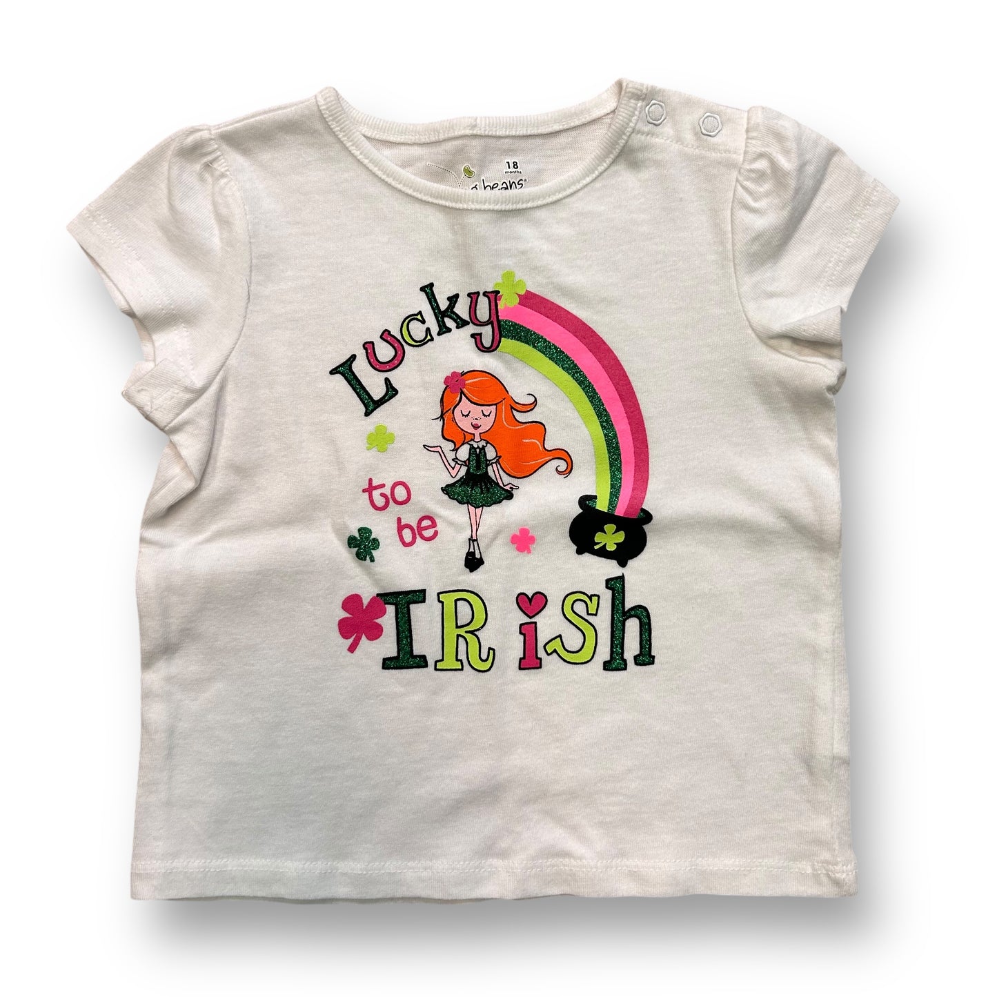 Girls Jumping Beans Size 18 Months White St. Patty's Day Short Sleeve Shirt