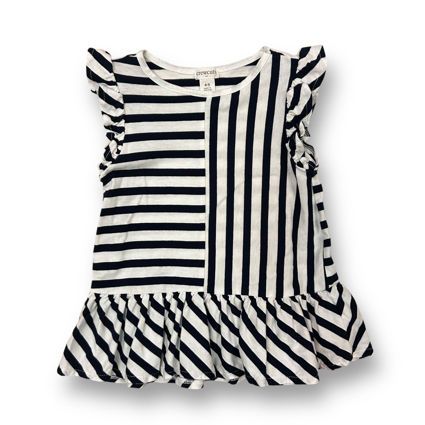 Crewcuts Girls Size 4/5 Navy & White Striped Flutter Sleeve Top