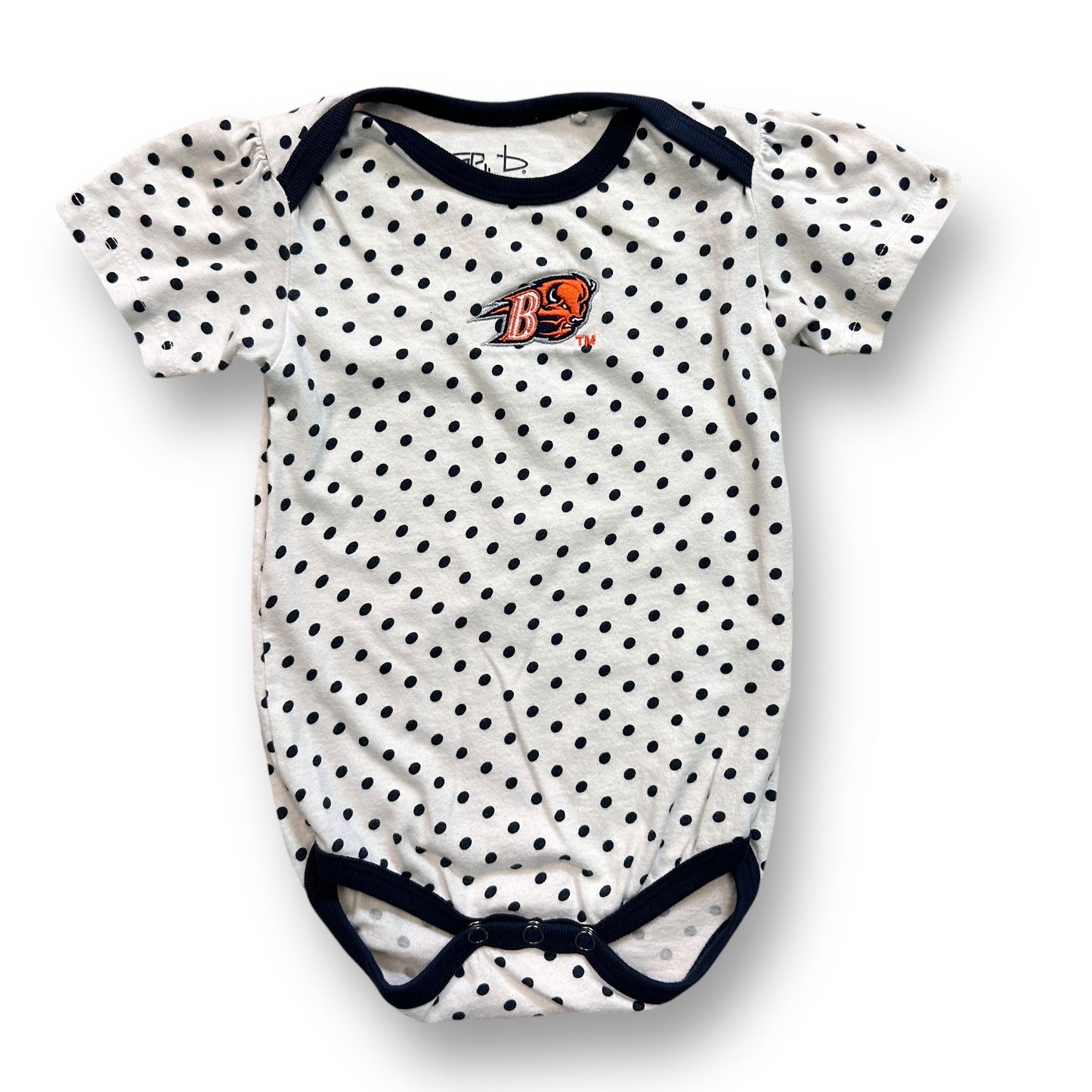 Girls Garbinc Size 6 Months White & Navy Bucknell Bison Short Sleeve Bodysuit