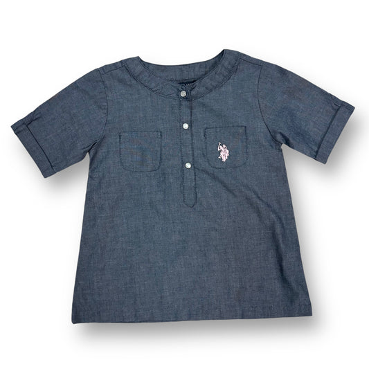 US Polo Assn 2T Girls Blue Denim Tunic Cotton Henley Blouse with Pockets