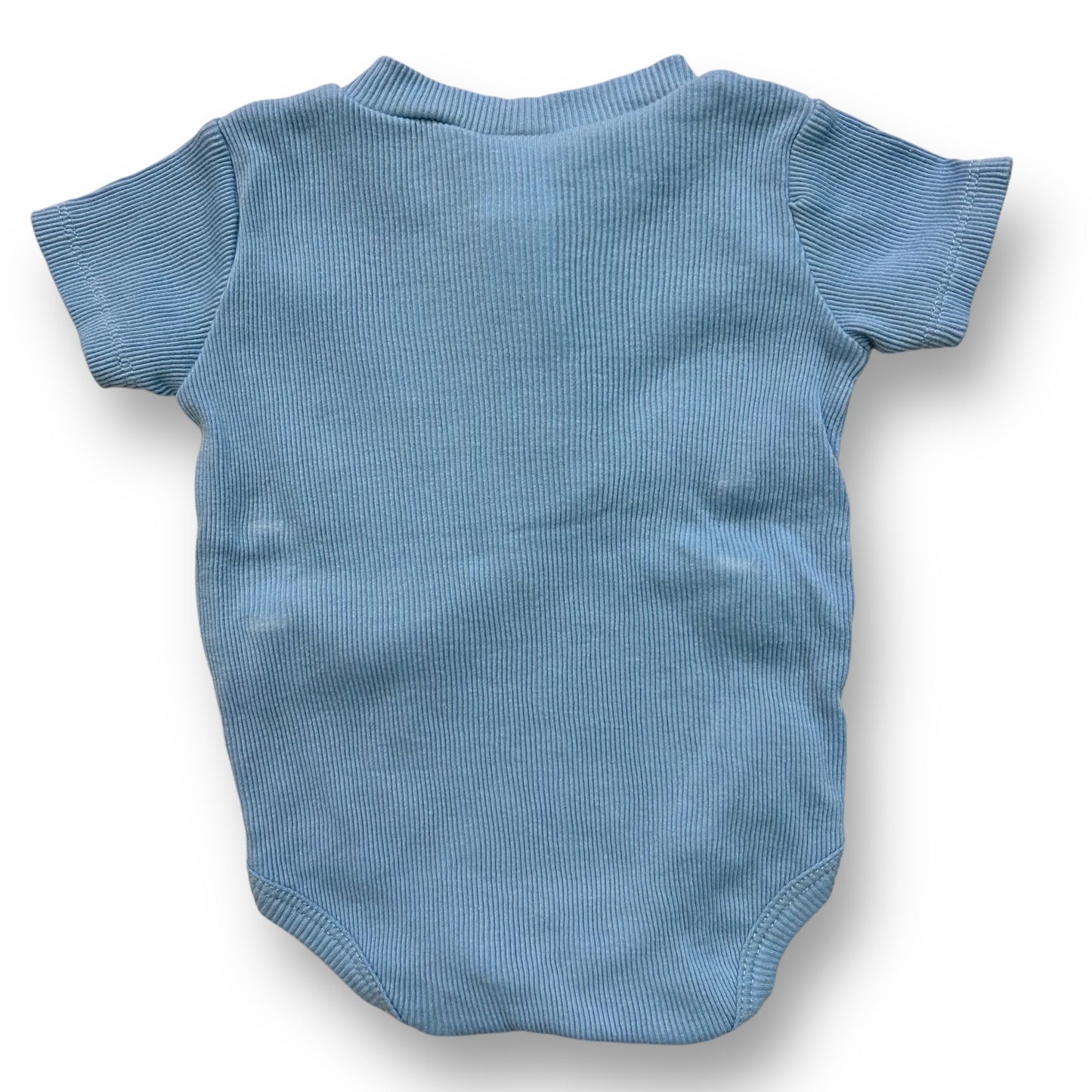 Baby Boy Romper Size 3-6 Months Blue Ribbed Henley with Embroidered Animals