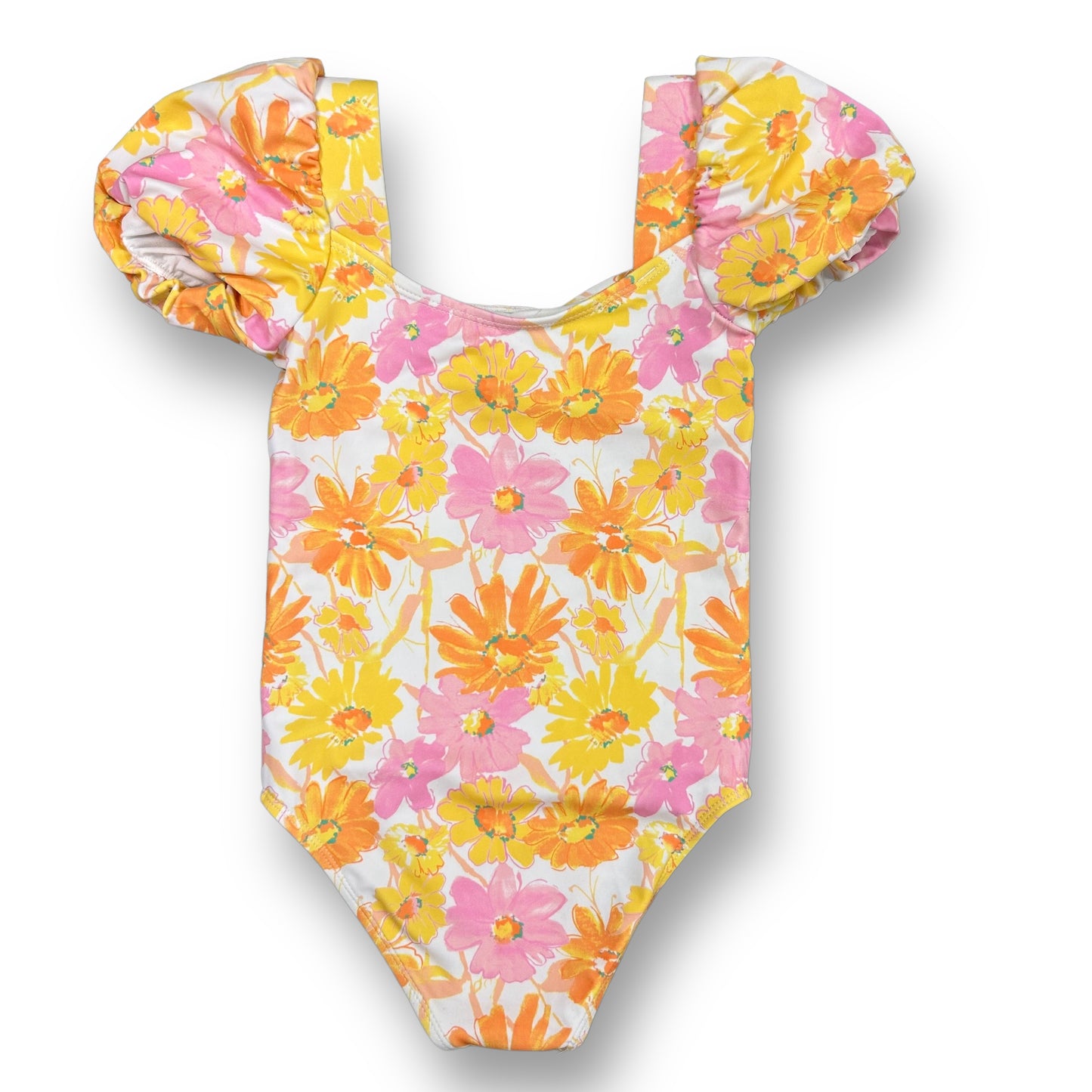 Girls Janie and Jack Size 4T Pink & Orange Floral Print Bathing Suit