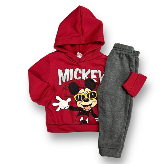 Boys Disney Size 24 Months Red & Gray Mickey Mouse Sweat 2-Pc Outfit