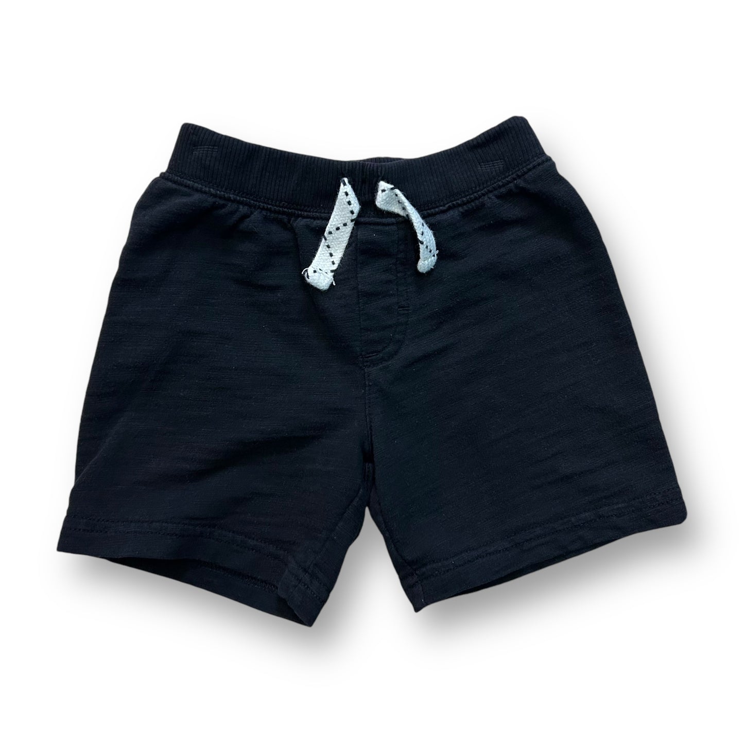 Black knit pull-on shorts for boys, with a waistband decoration.