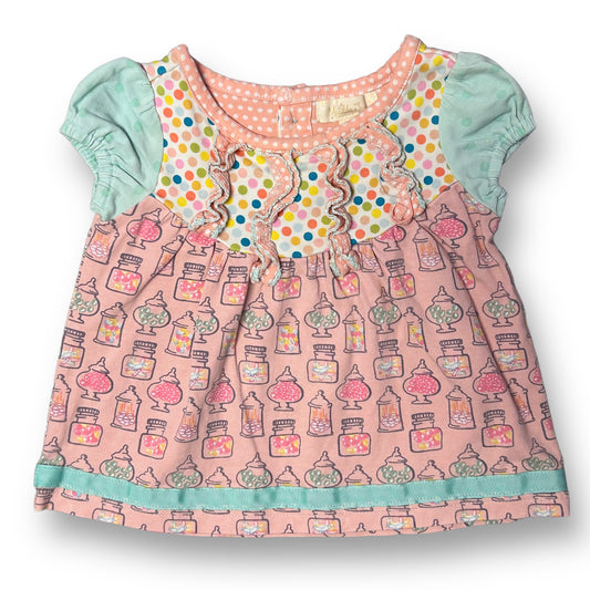 Girls Matilda Jane Size 3-6 Months Pink & Aqua Candy Print Short Sleeve Dress