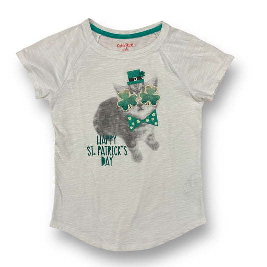 Girls Cat & Jack Size 7/8 M White St. Patty's Day Kitties Short Sleeve Shirt