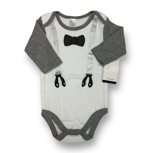 NEW! Boys Modern Baby Size 6-9 Months White & Gray Tuxedo Bodysuit