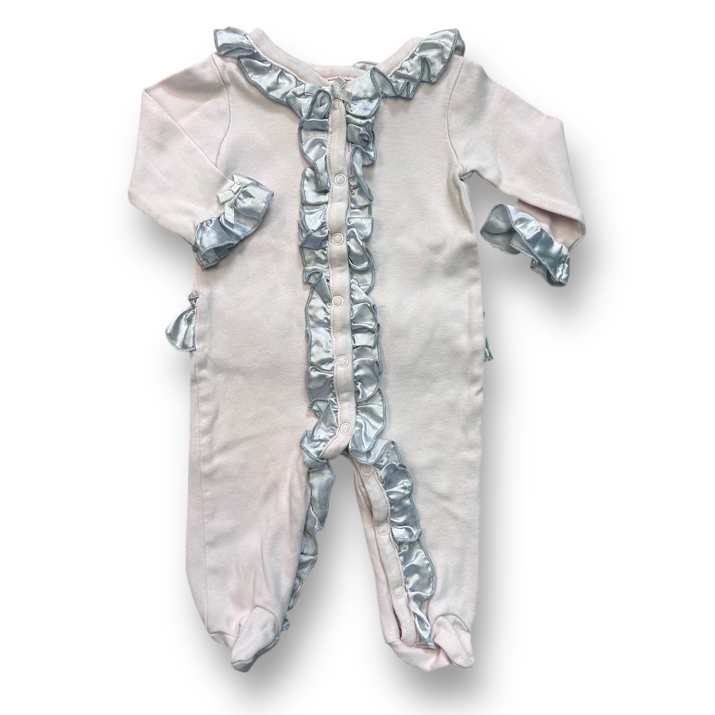 Miniclasix Baby Girl Pink Outfit Size 3 Months Silver Satin Bow and Ruffles