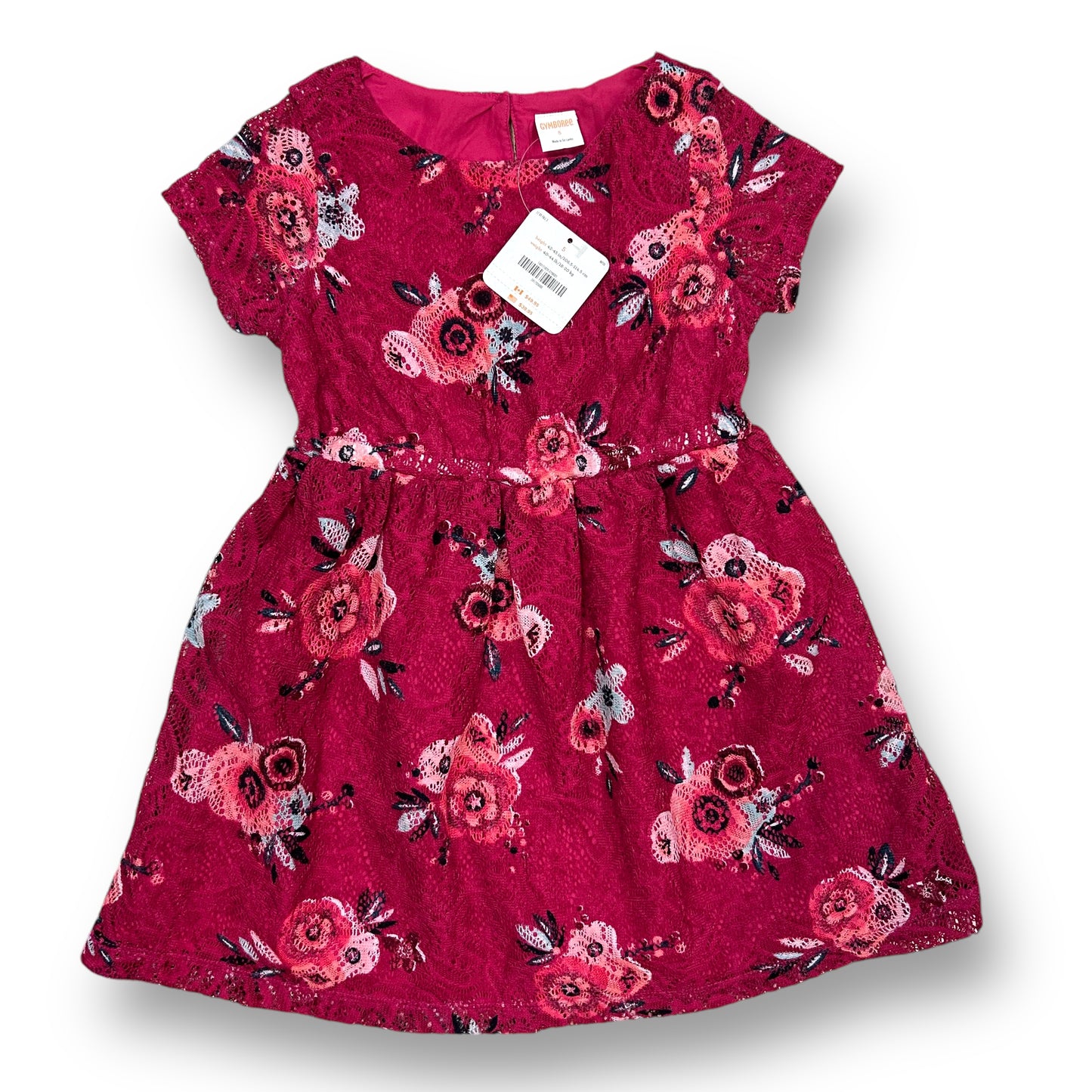 NEW! Girls Gymboree Size 6 Dark Pink Floral Lacey Short Sleeve Dress