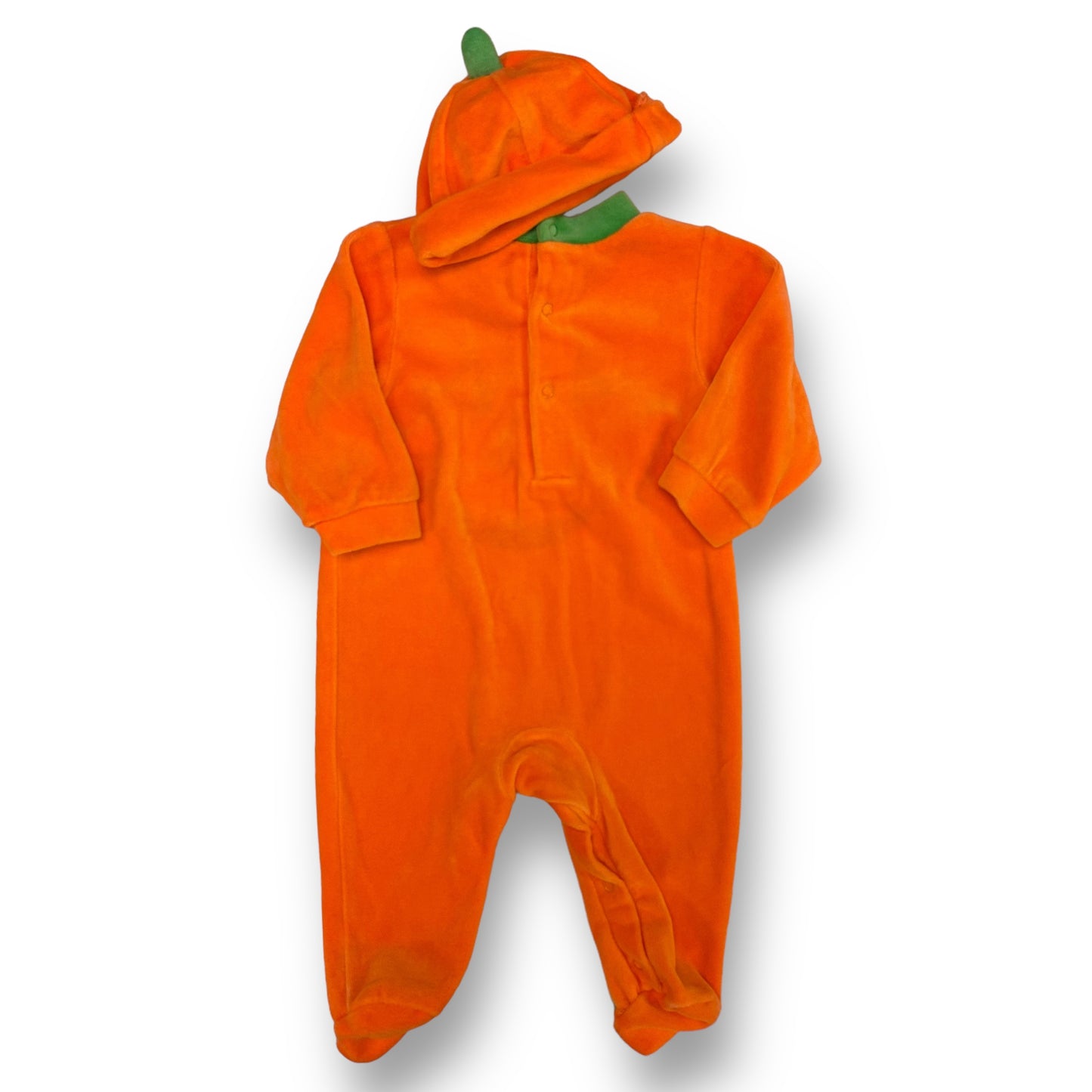 Boys Size 6 Months Orange Velour Pumpkin & Hat Snap-Bottom Outfit