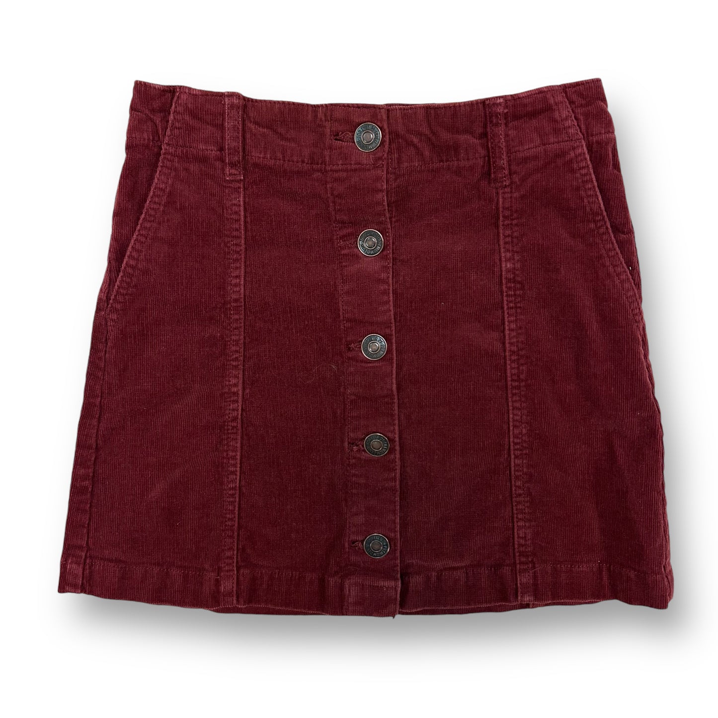 Womens H&M Size S Maroon Corduroy Button Elastic Waist Skirt