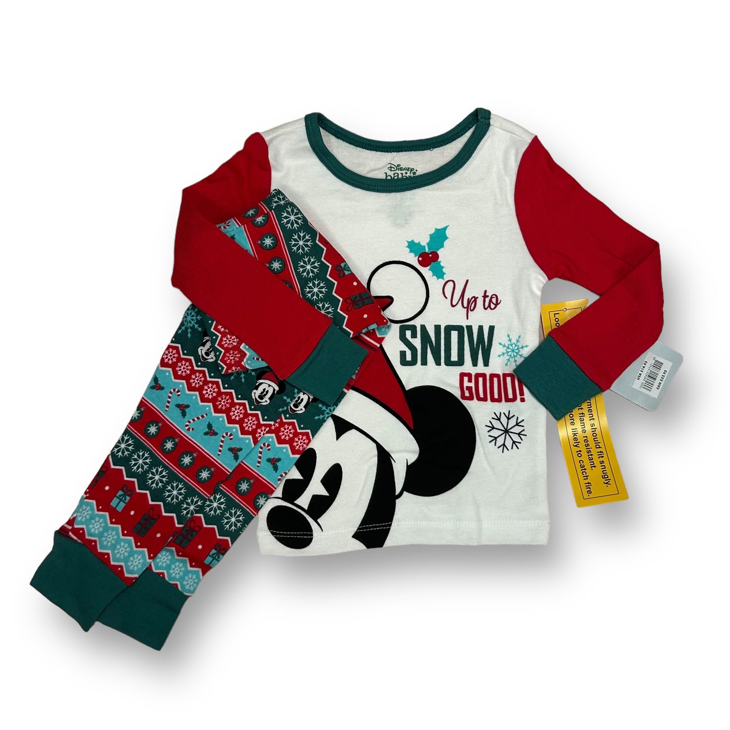 NEW! Disney Baby Boy Size 12-18 Months Mickey Mouse Christmas Pajamas Pants Set