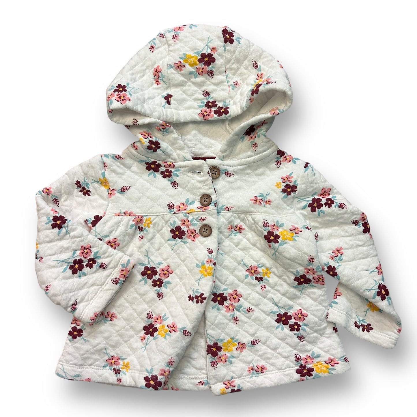 Carter's Girls Size 18 Months White Quilted Floral Toddler Jacket with Hood