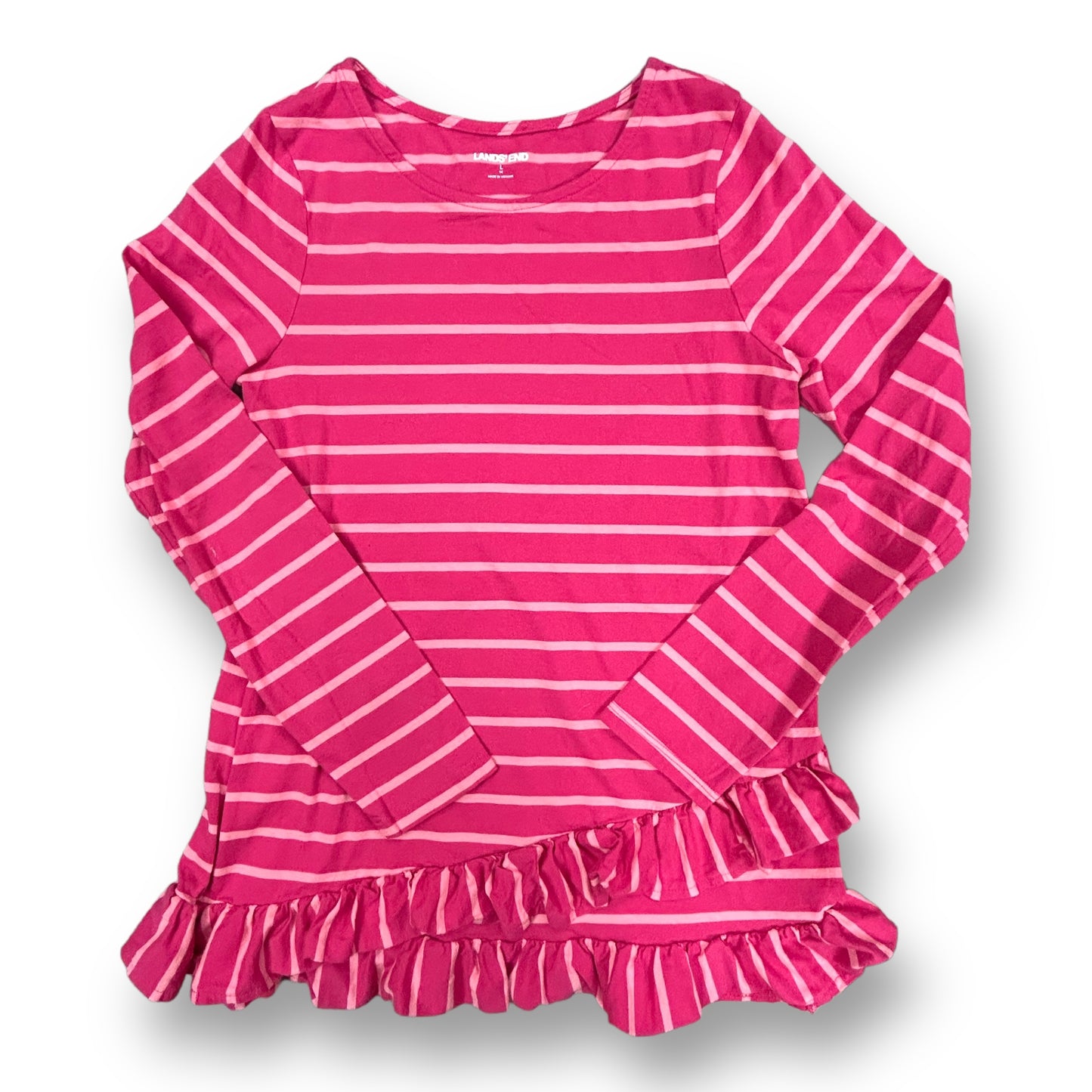 Lands End Girls Size 14 Youth Pink Striped Long Sleeve Shirt