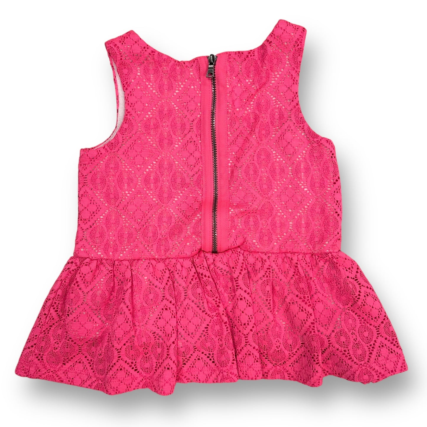 OshKosh Size 2T Girls Pink Lace Sleeveless Zippered Blouse with Ruffles