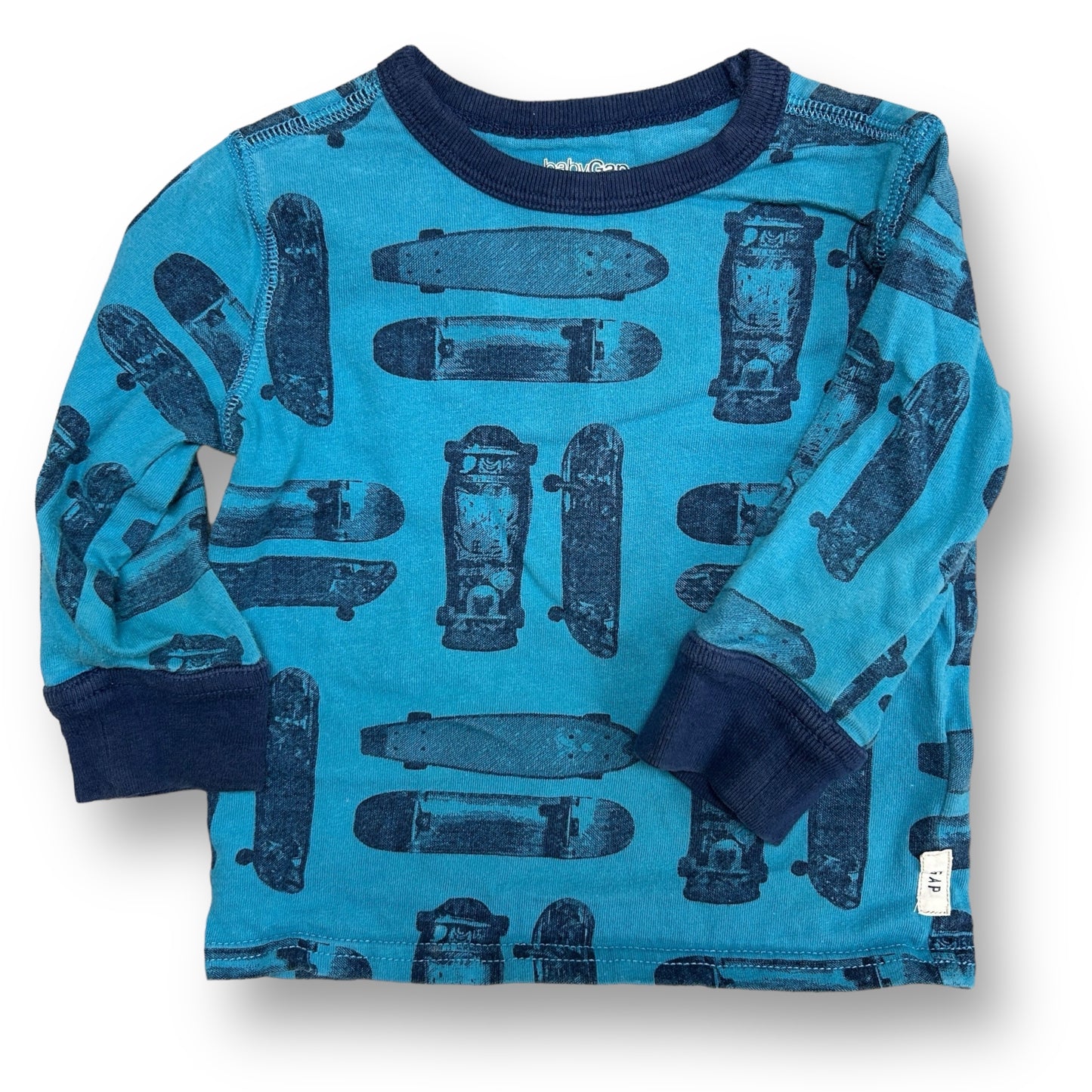Baby Gap Boys Size 12-18 Months Blue Skateboard Print Long Sleeve Shirt