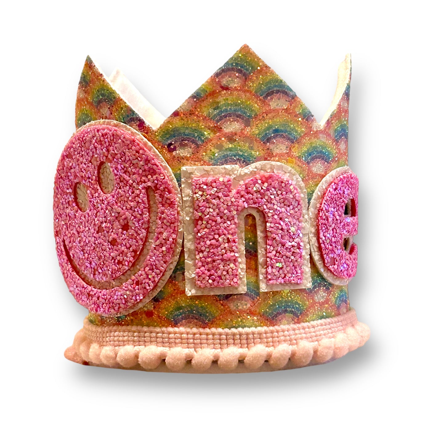 Rainbow Glitter Smiley 1st Birthday Crown