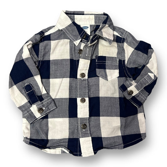 Boys Old Navy Size 3-6 Months Navy & White Checkered Button Down Shirt