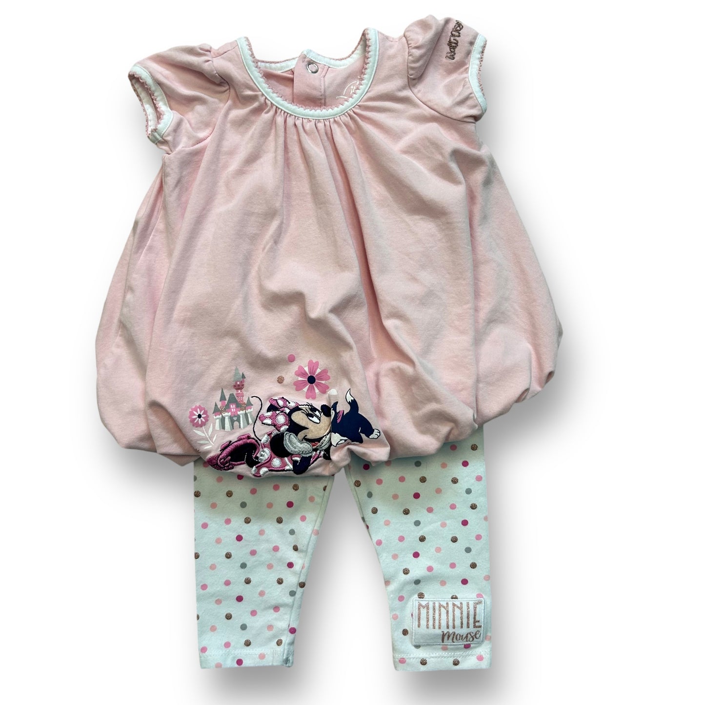 Girls Disney Parks Size 6 Months Pink & White Embroidered Minnie Outfit