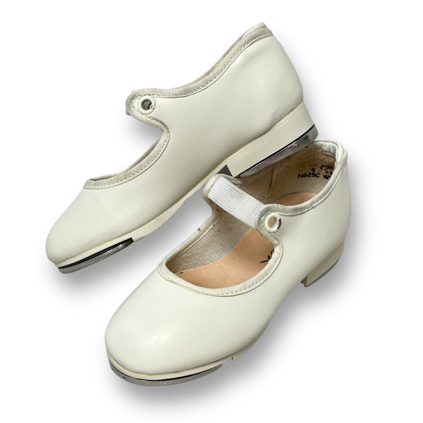 Capezio Toddler Girl Size 8.5 White Slide-On Tap Shoes