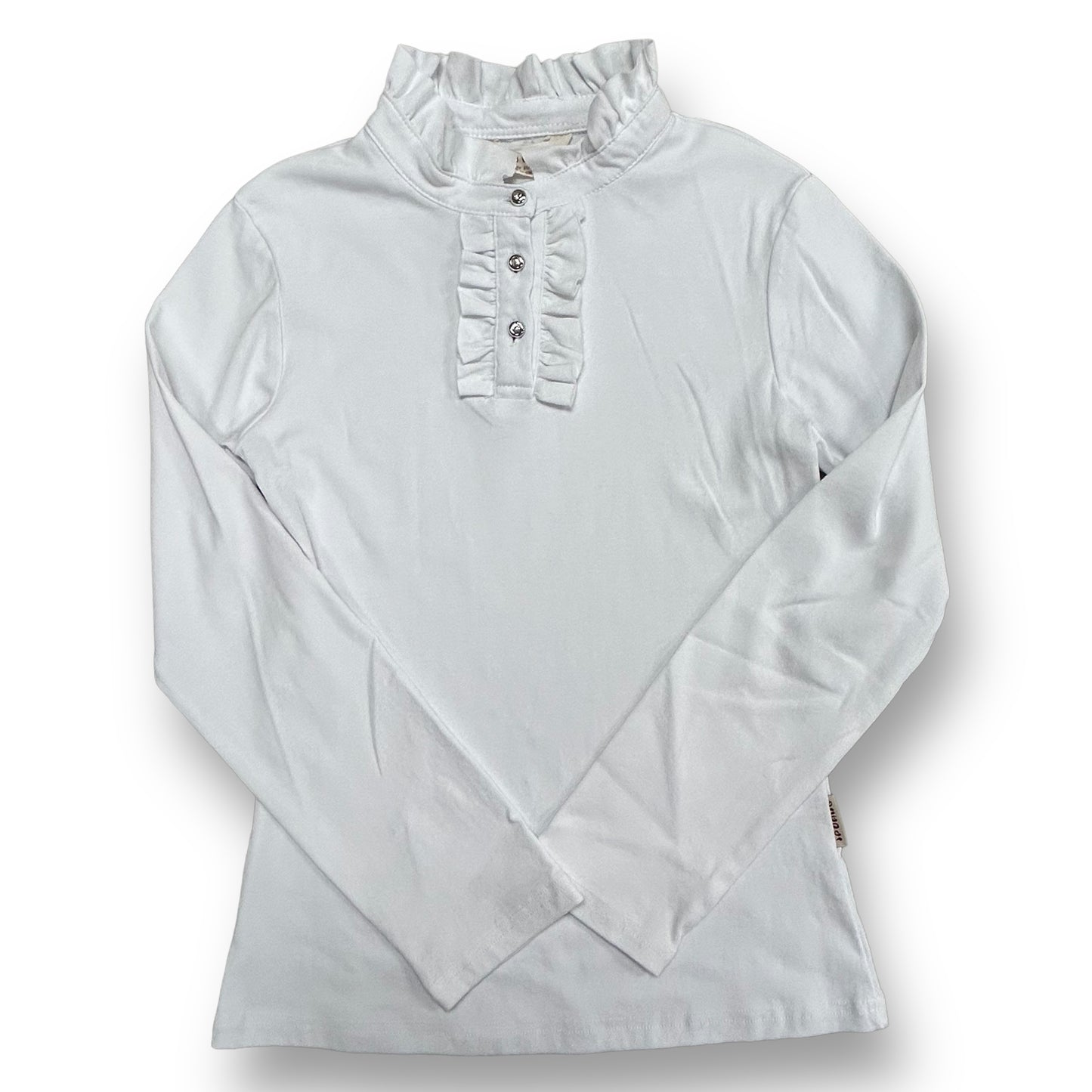 Girls Size 12 Youth White Blouse Ipuang Ruffled Collar & Embellished Buttons