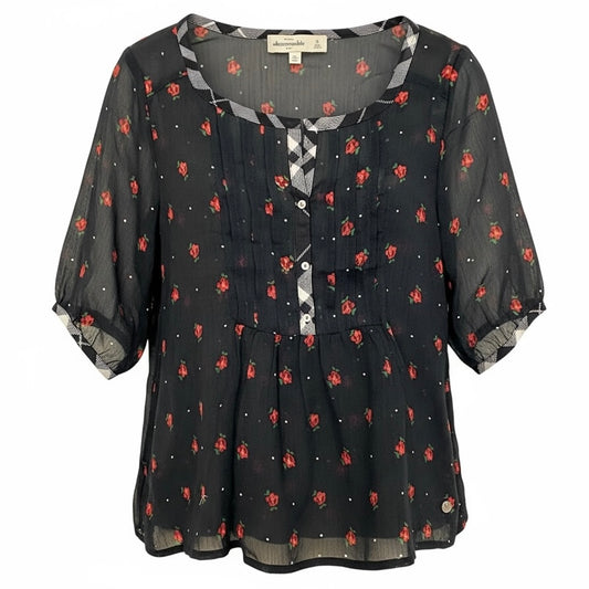 Abercrombie & Fitch Size Small Babydoll Blouse Sheer Navy Loose Fit Button Top