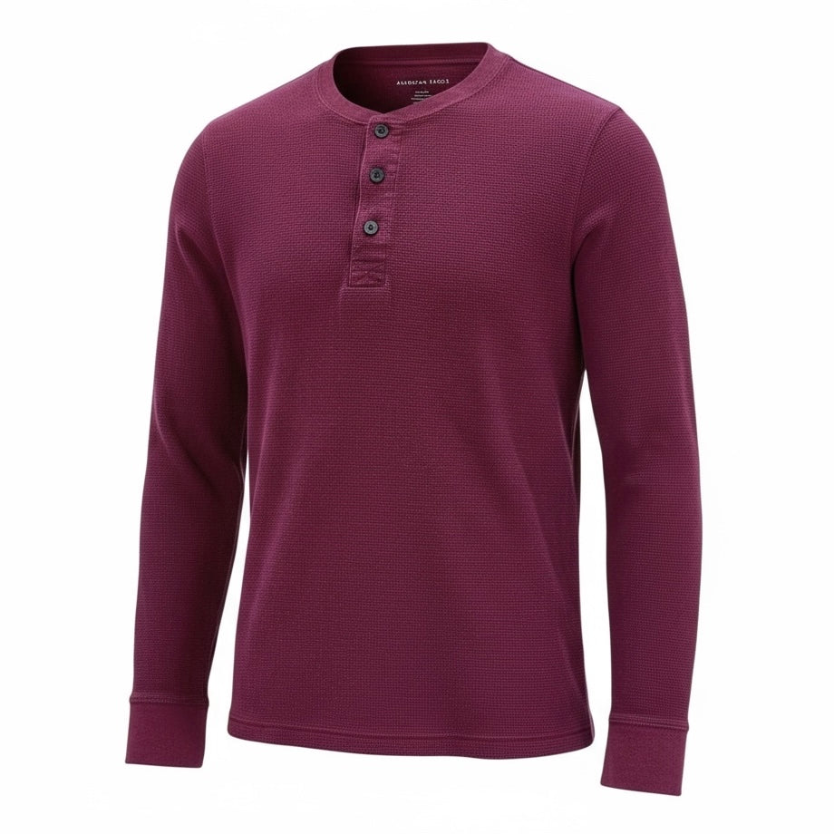 Men’s American Eagle Thermal Henley Shirt Size Medium Standard Fit Long Sleeves