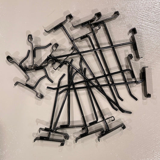 Black Gridwall Hooks Metal Retail Display Variety Box Sizes 2" 4" 6" 8" 10" Mix
