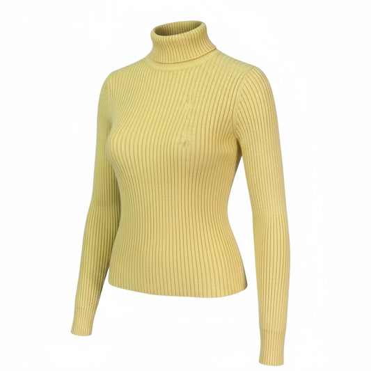 Women's Petite Small Sweater Yellow Ribbed Valerie Stevens Mock Turtleneck