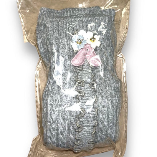 NEW! Toddler Girl Size 12-24 Months Gray Knit Tights with Floral Embellishments
