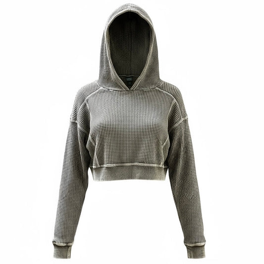 Wild Fable Women's XS Cropped Hoodie Shirt Distressed Gray Thermal Top