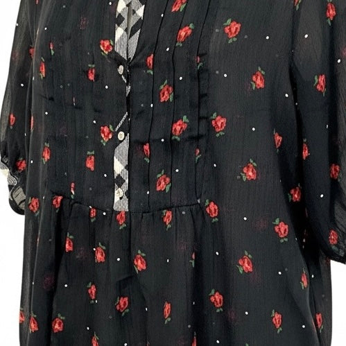 Abercrombie & Fitch Size Small Babydoll Blouse Sheer Navy Loose Fit Button Top
