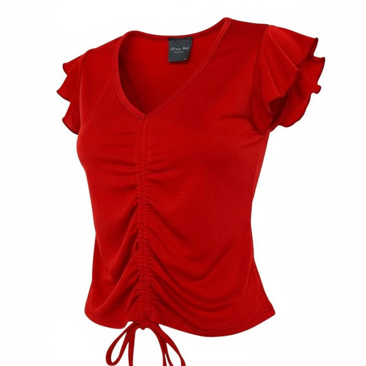 Olivia Rae Women's Size XS Red Shirt Flutter Sleeve Cinched Stretchy Blouse