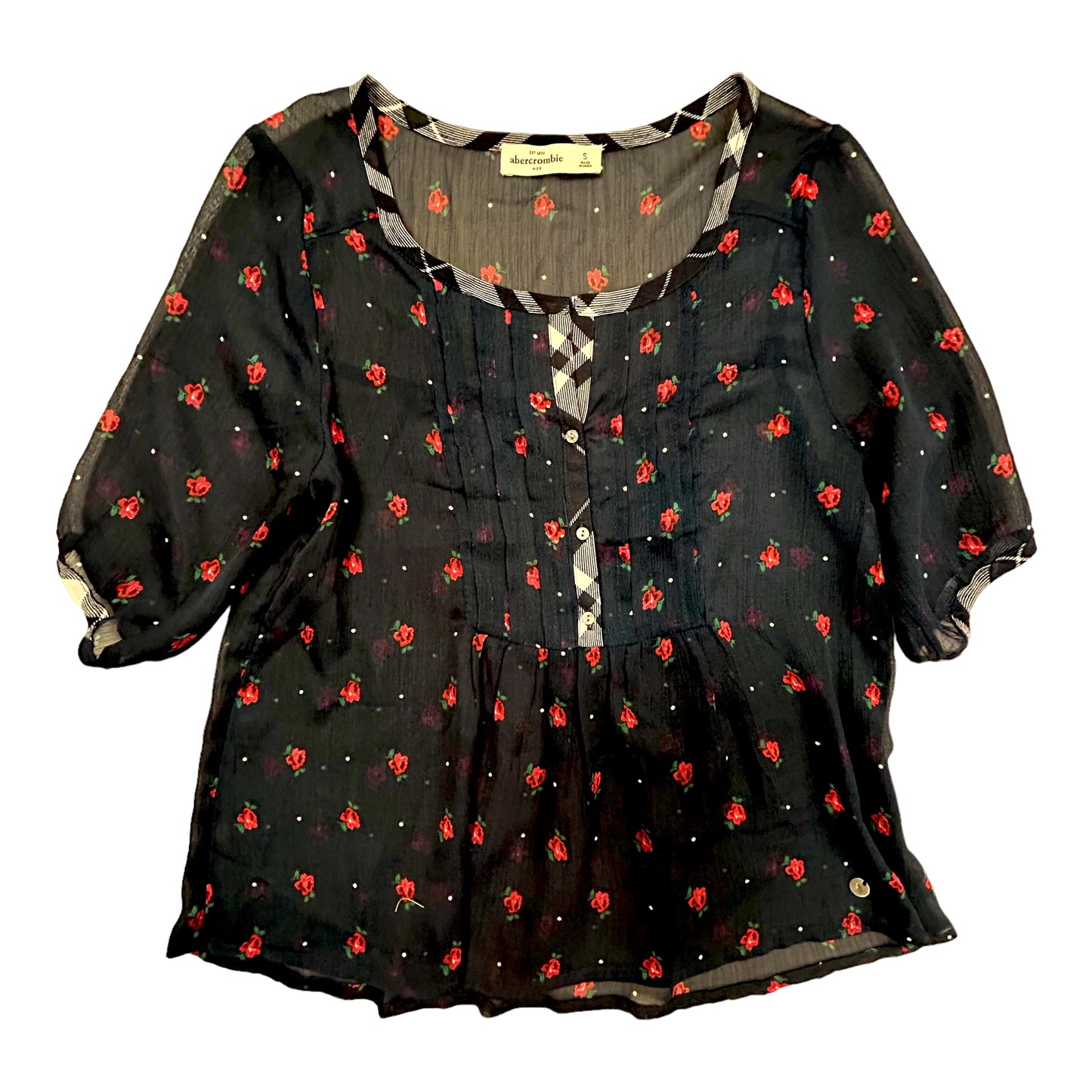 Junior Girls Abercrombie Size Small Navy Floral Print Blouse