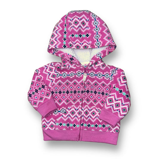 Girls Carter's Size 3 Months Pink Print Fleece Zippered Hooded Jacket