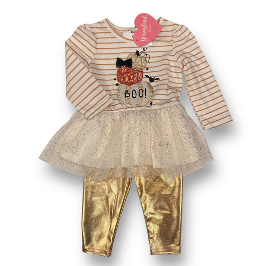 NEW! Girls Youngland Size 12 Months White & Gold Halloween Skirted 2-Pc Outfit