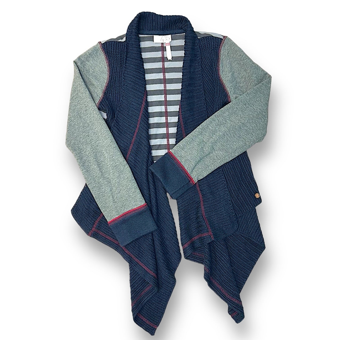 Matilda Jane Boutique Girls Size 12 Youth Gray & Navy Knit Cardigan Sweater