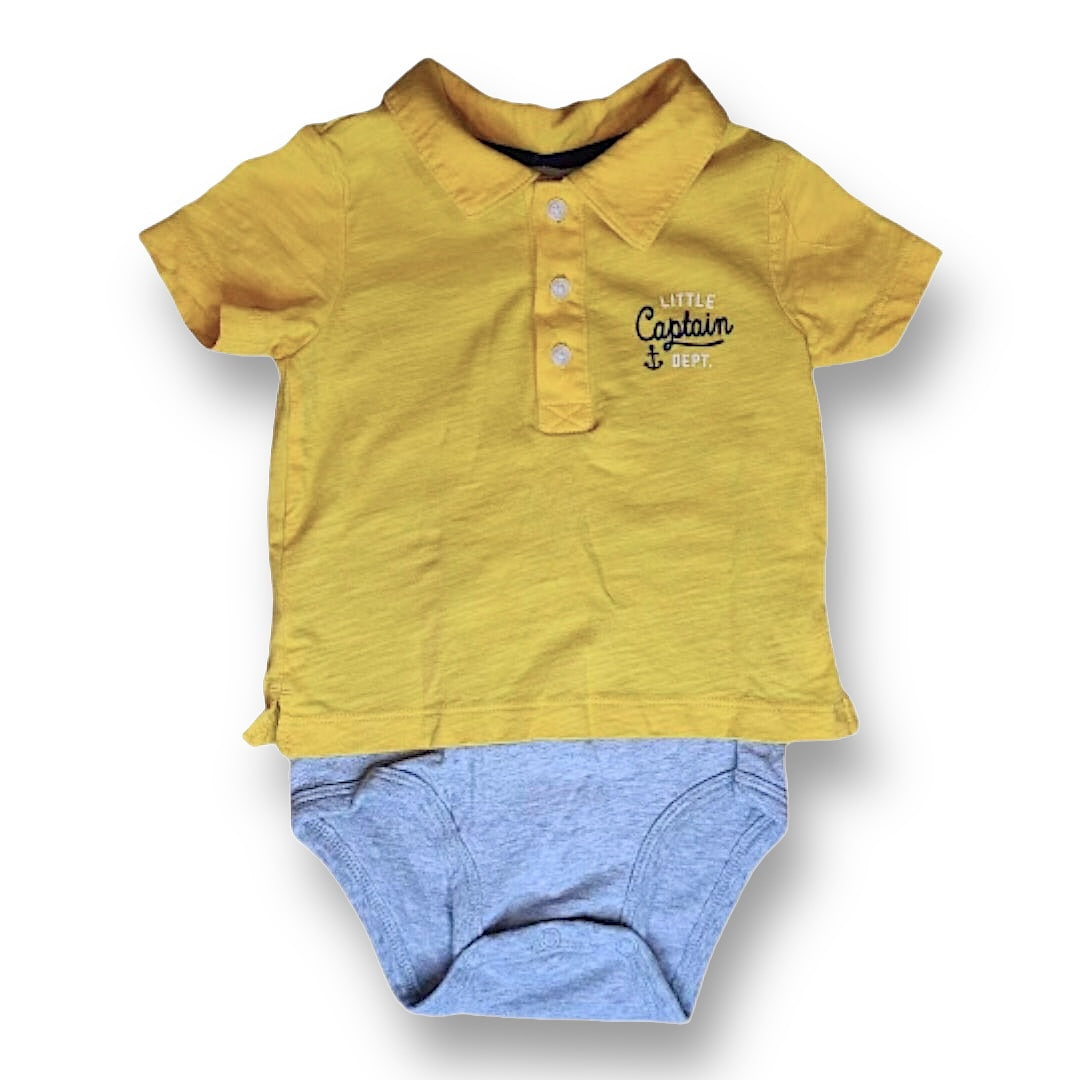 Carter's Boys Size 24 Months Yellow and Gray Snap-Bottom Toddler Polo Shirt