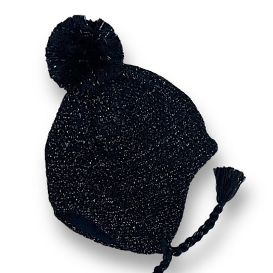 Girls Size 2-4 Years Black Shimmer Fleece-Lined Beanie Hat