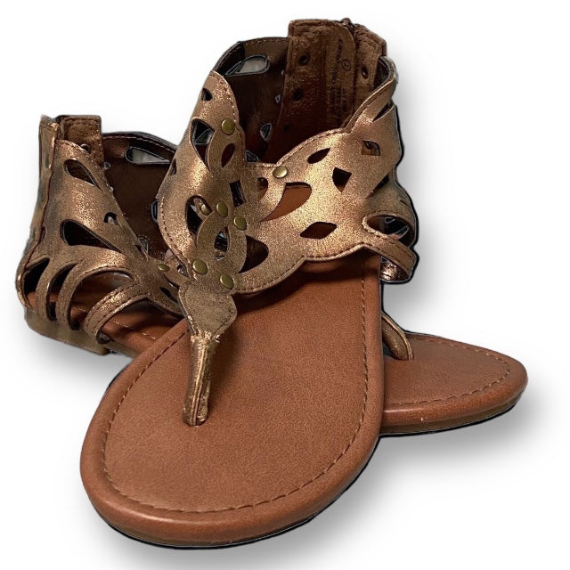 Youth Girl Justice Size 3 Brown Zipper Back Thong Sandals