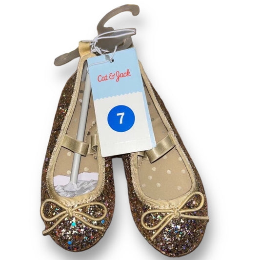 NEW! Cat & Jack Toddler Girl Size 7 Gold Shimmer Casual Dress Shoes